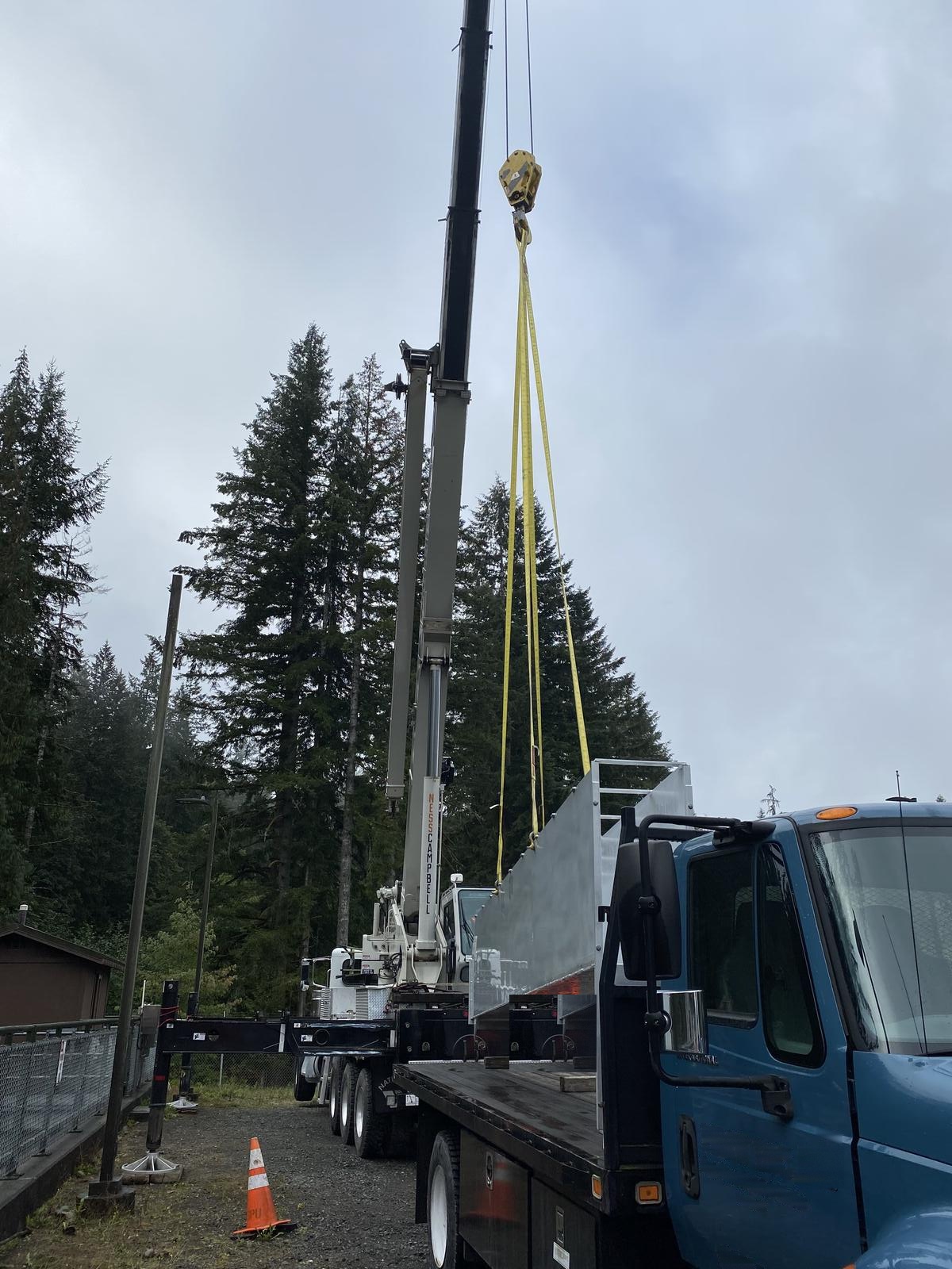 Crane lifting fabricated structural steel component